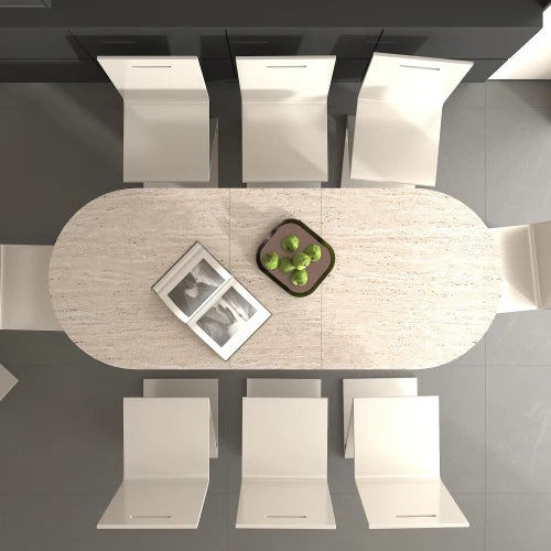 Modern Extendable Oval Dining Table With Wooden Strip Base