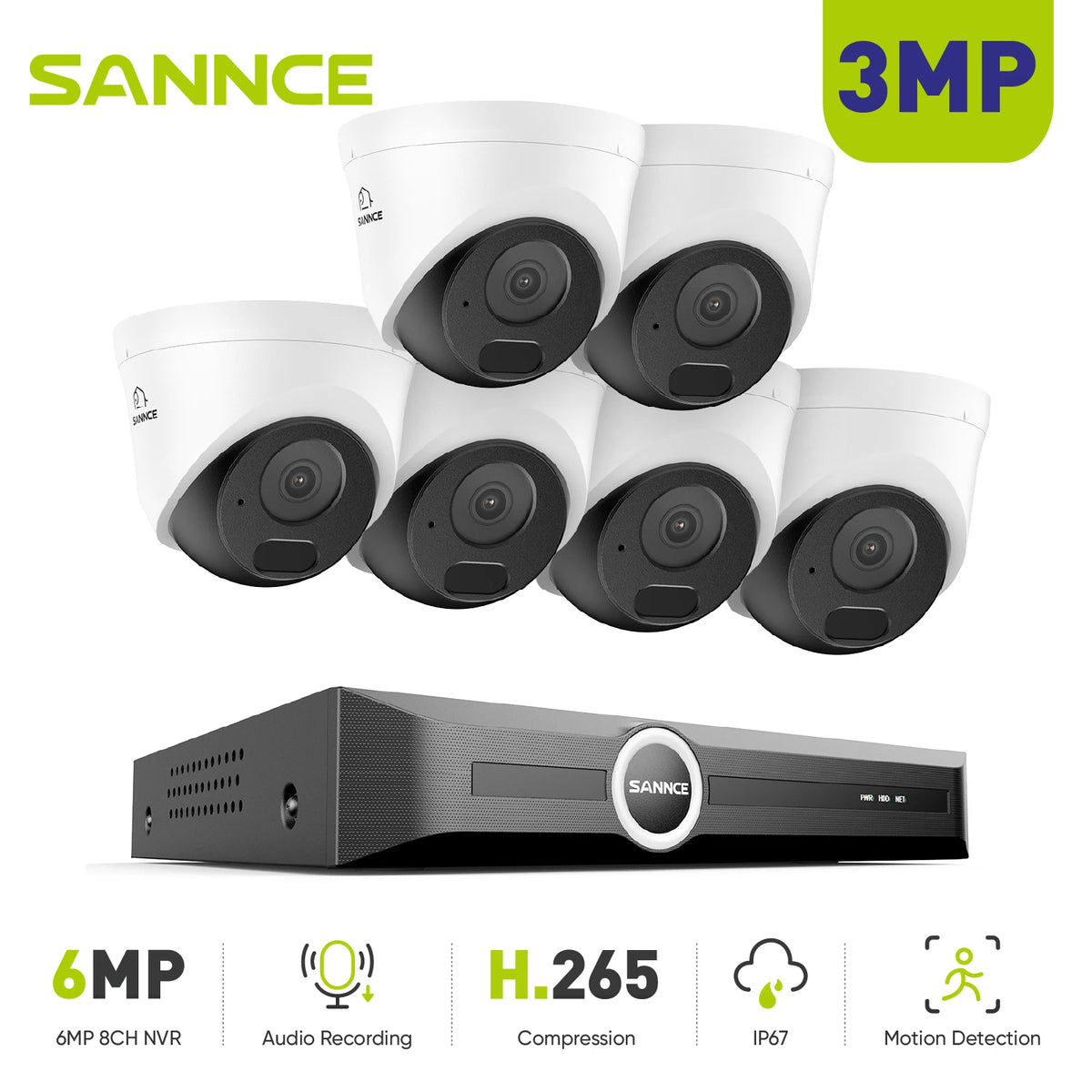 SANNCE PoE Security Camera System 8 Channel NVR Night Vision