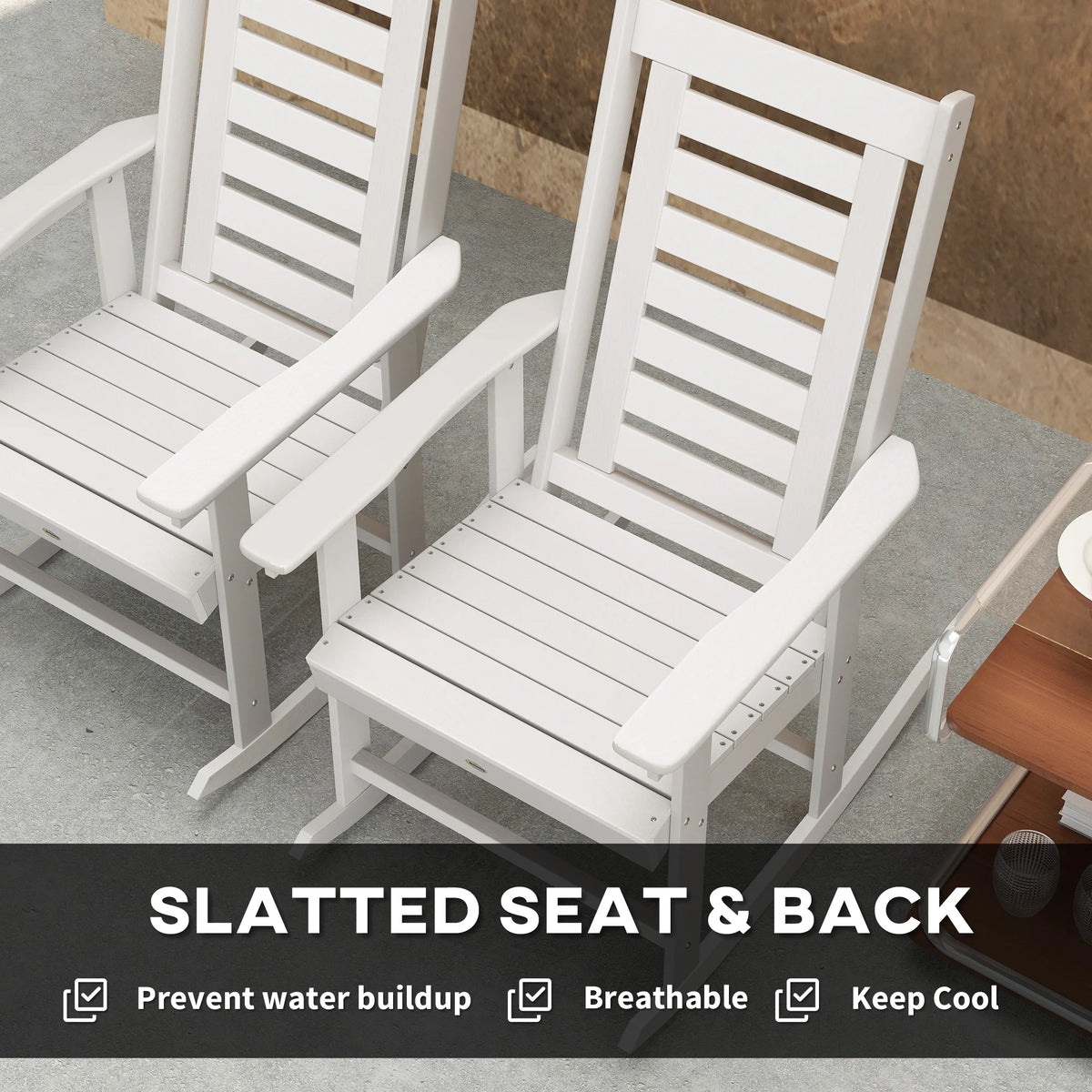 Outsunny High Back HDPE Outdoor Patio Rocking Chairs Set of Two
