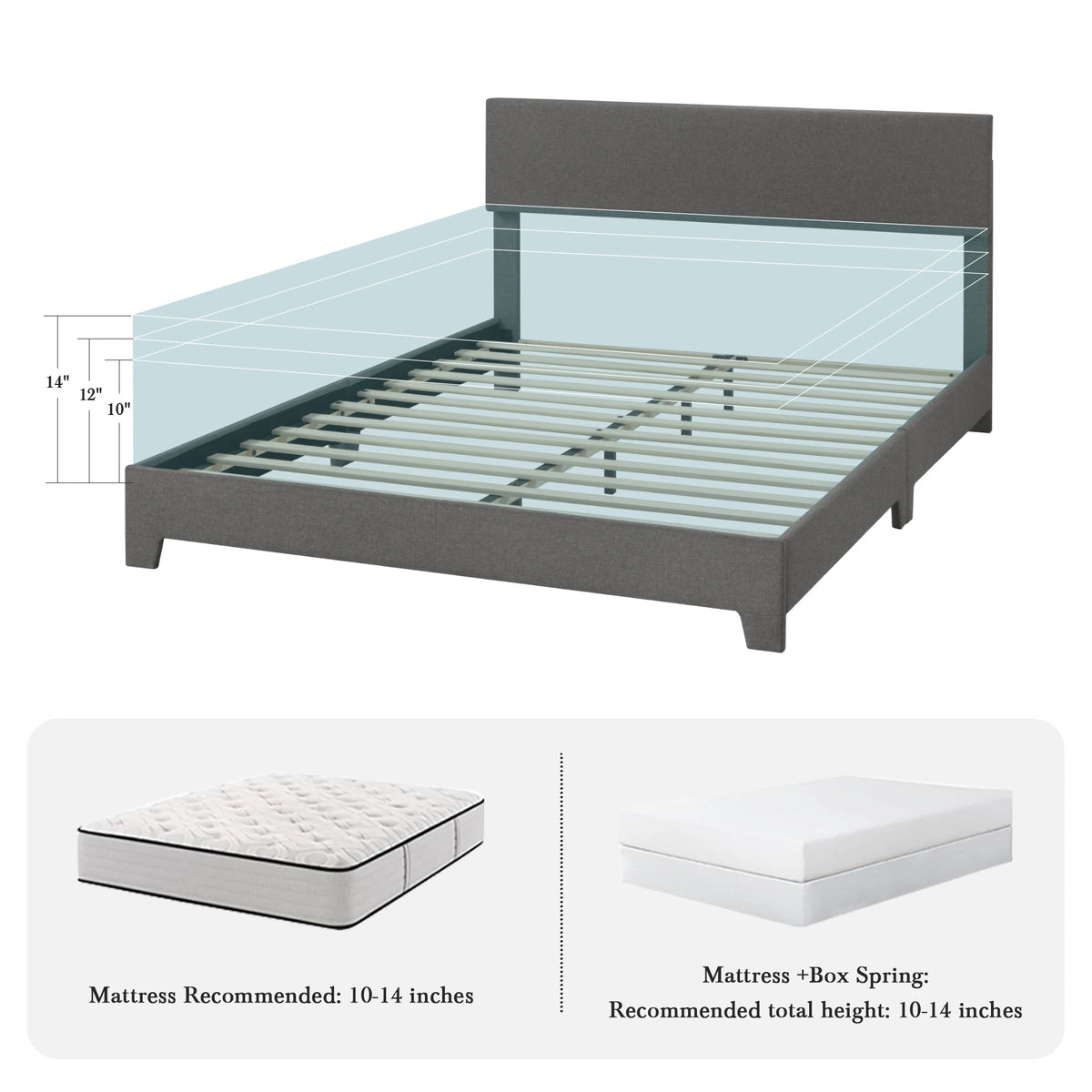HOOMIC Upholstered Bed Frame With Adjustable Linen Headboard Wood Slats