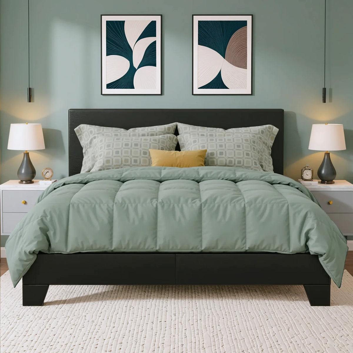 HOOMIC Upholstered Bed Frame With Adjustable Linen Headboard Wood Slats