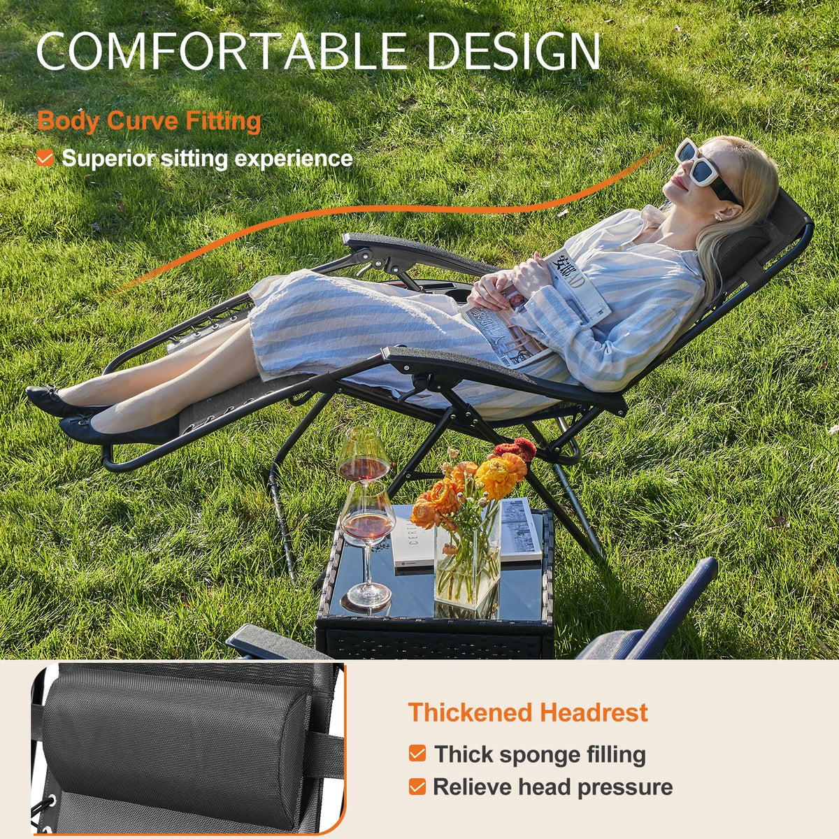 JHK Zero Gravity Portable Recliner Chair With Cup Holder Trays