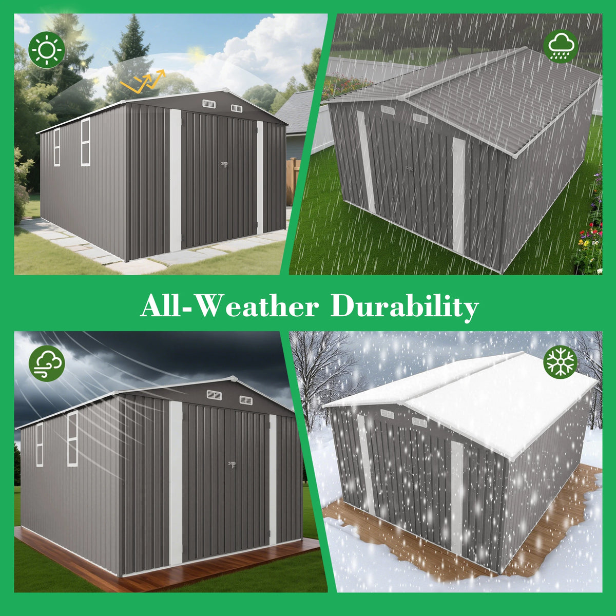 SUSUA Metal Outdoor Storage Shed With Double Doors And Windows