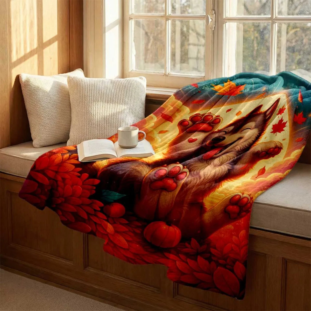 Husky Autumn Leaves Flannel Throw Blanket Soft Pet Print