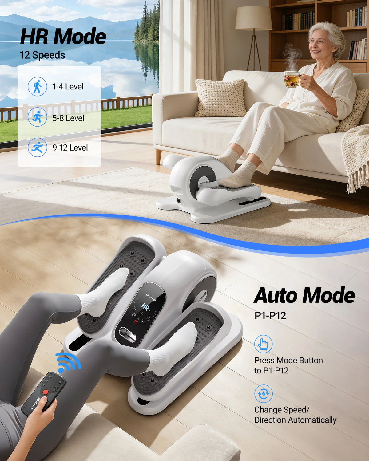 UMAY Under Desk Electric Elliptical for Home Office Workouts