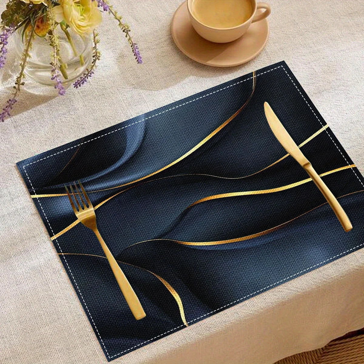 Modern Linen Wave Placemats for Dining Room and Kitchen Decor