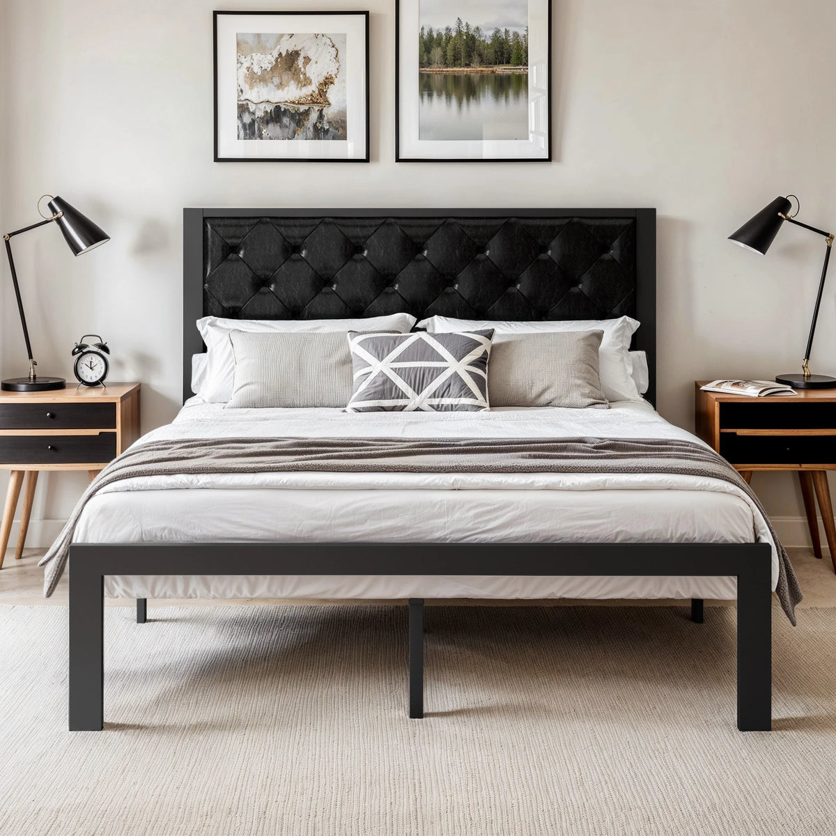 HOOMIC Metal Bed Frame With Upholstered Headboard And Sturdy Support