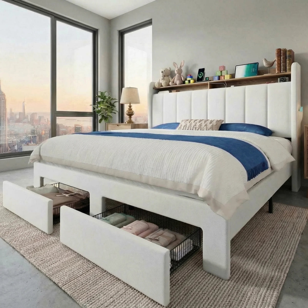 HOOMIC Storage Bed Frame With LED Lights And Charging Station