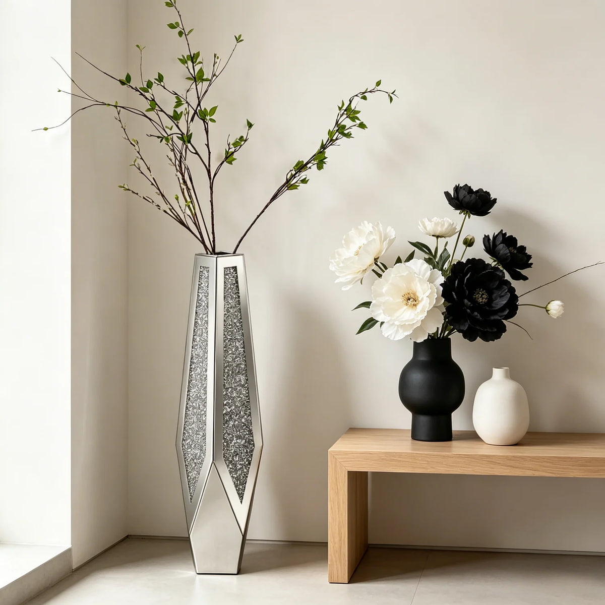Modern Mirrored Glass Floor Vase For Elegant Home Decor