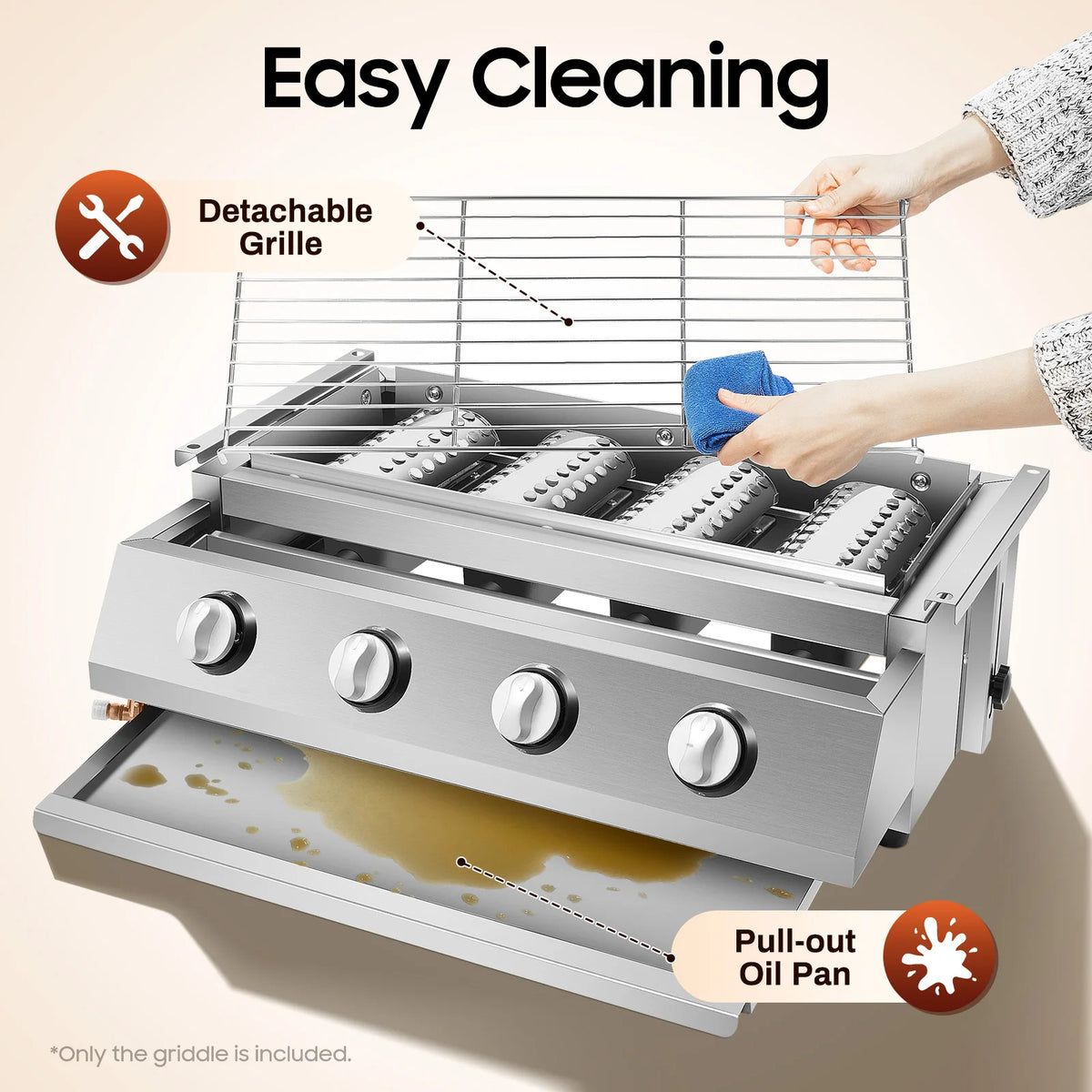 Portable Four Burner Propane Gas Grill With Removable Smokeless Design