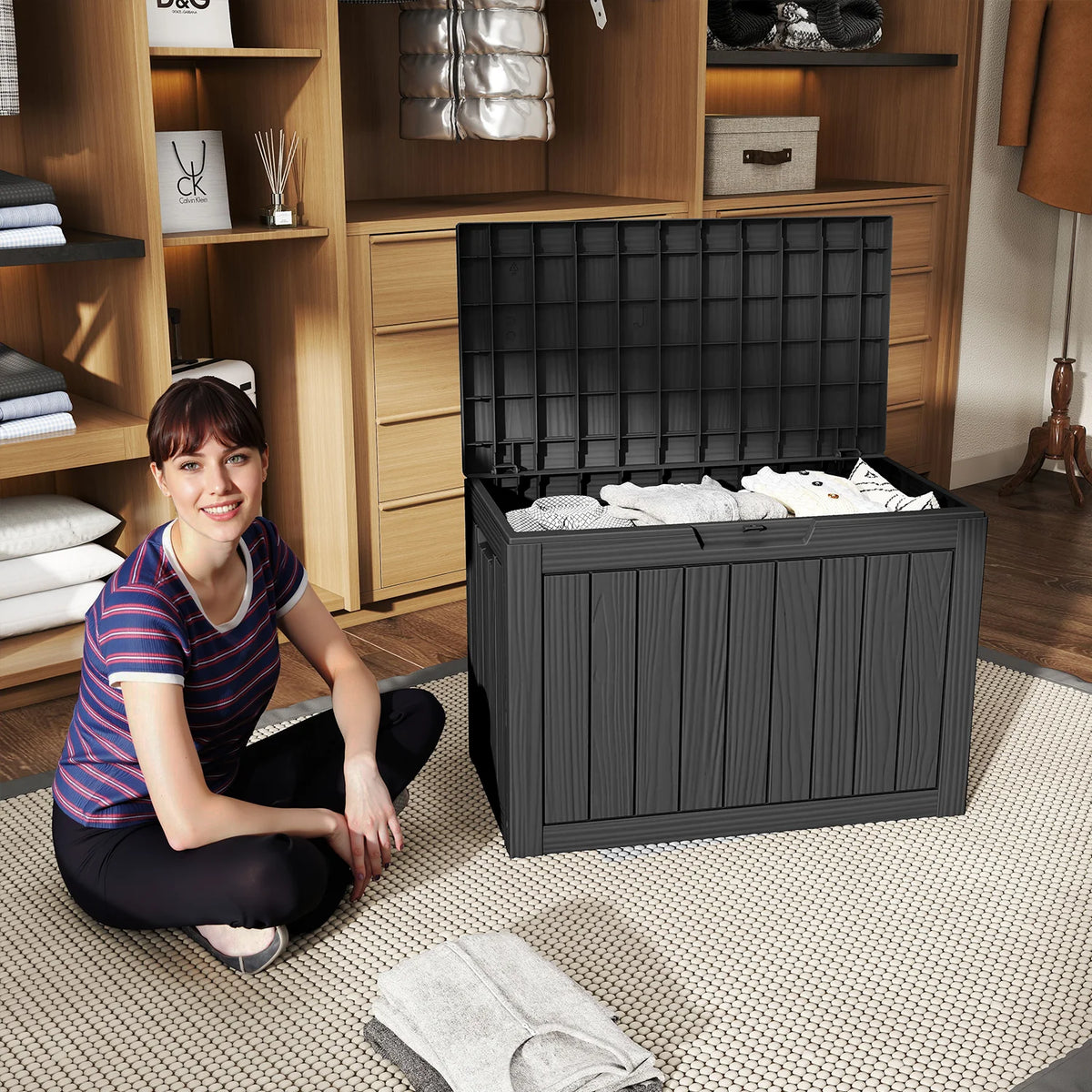 Waterproof Outdoor Storage Box With Lockable Patio Deck Design