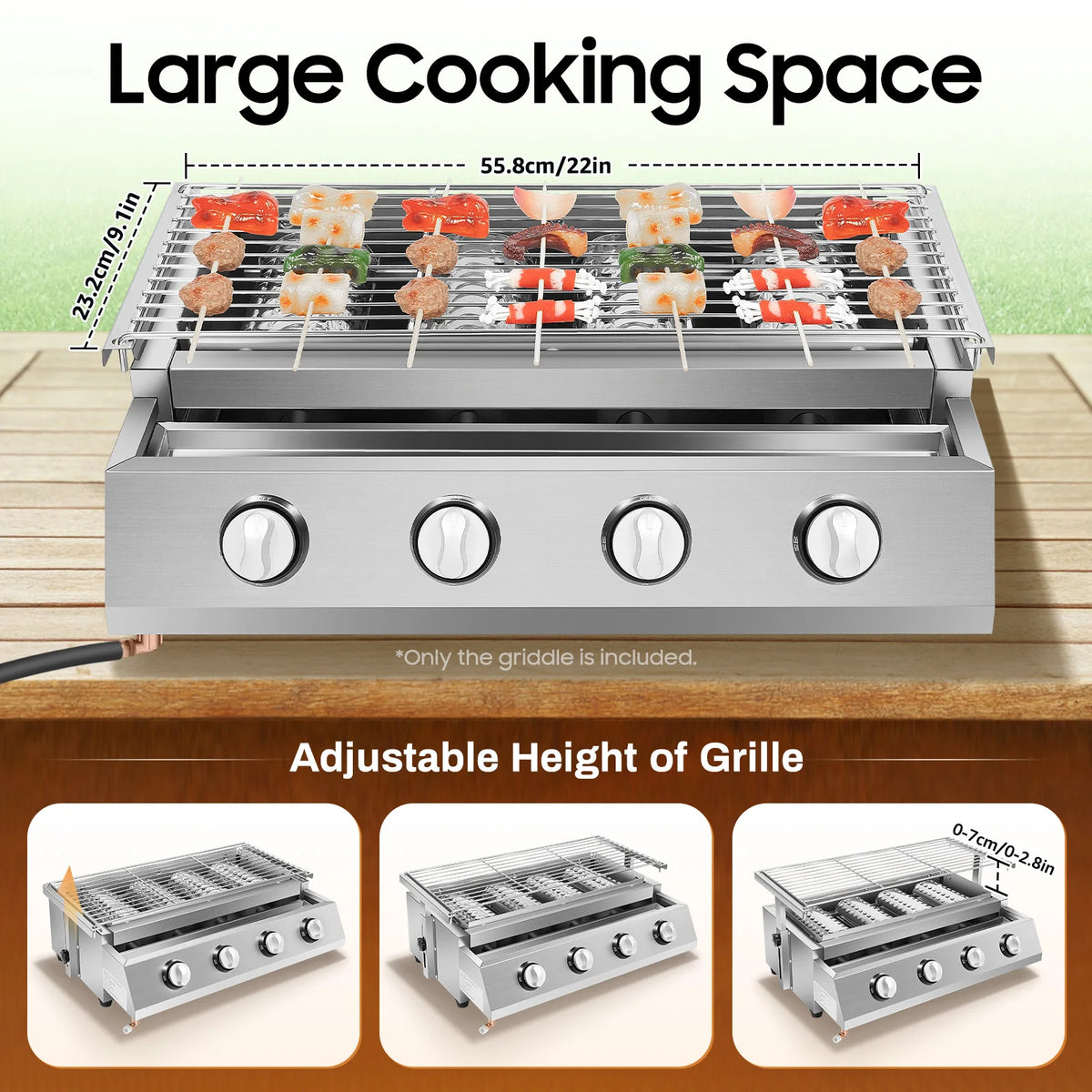 Portable Four Burner Propane Gas Grill With Removable Smokeless Design