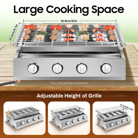 Portable Four Burner Propane Gas Grill With Removable Smokeless Design