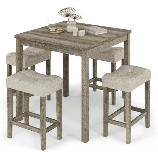 Modern Counter Height Dining Table Set With Four Upholstered Stools