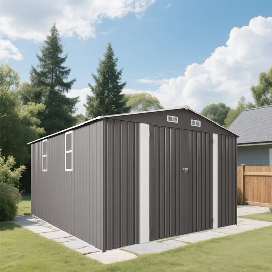 SUSUA Metal Outdoor Storage Shed With Double Doors And Windows