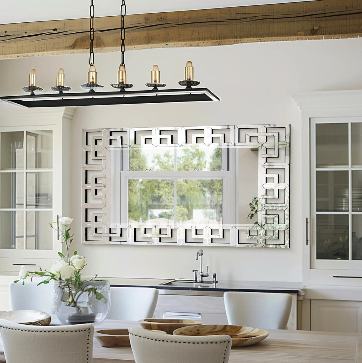 Rectangle Venetian Art Mirror With Beveled Glass Wall Accent
