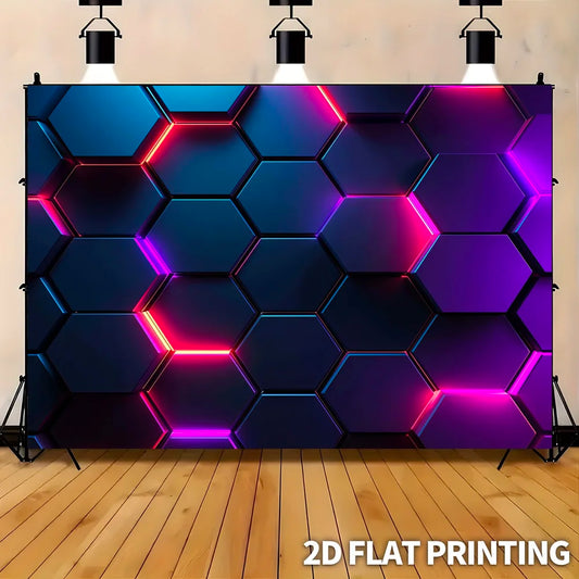Neon Hexagon Geometric Wall Tapestry Futuristic Gaming Room Decor