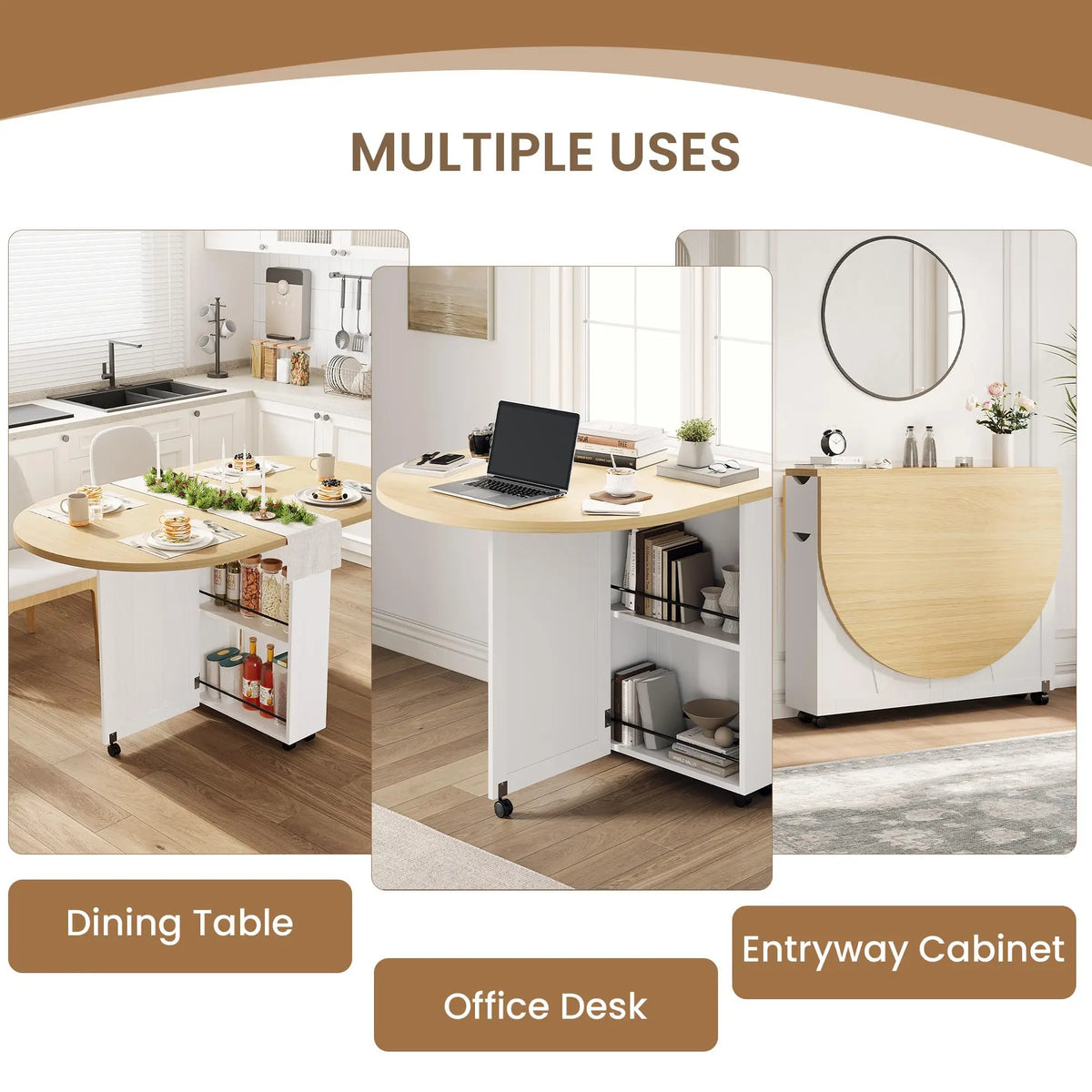 HiMISS Folding Dining Table With Wine Rack And Cup Holders