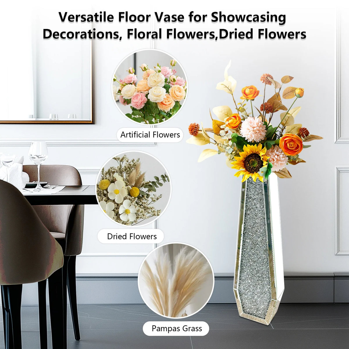 Modern Mirrored Glass Floor Vase For Elegant Home Decor