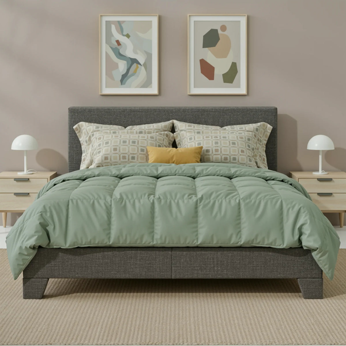 HOOMIC Upholstered Bed Frame With Adjustable Linen Headboard Wood Slats