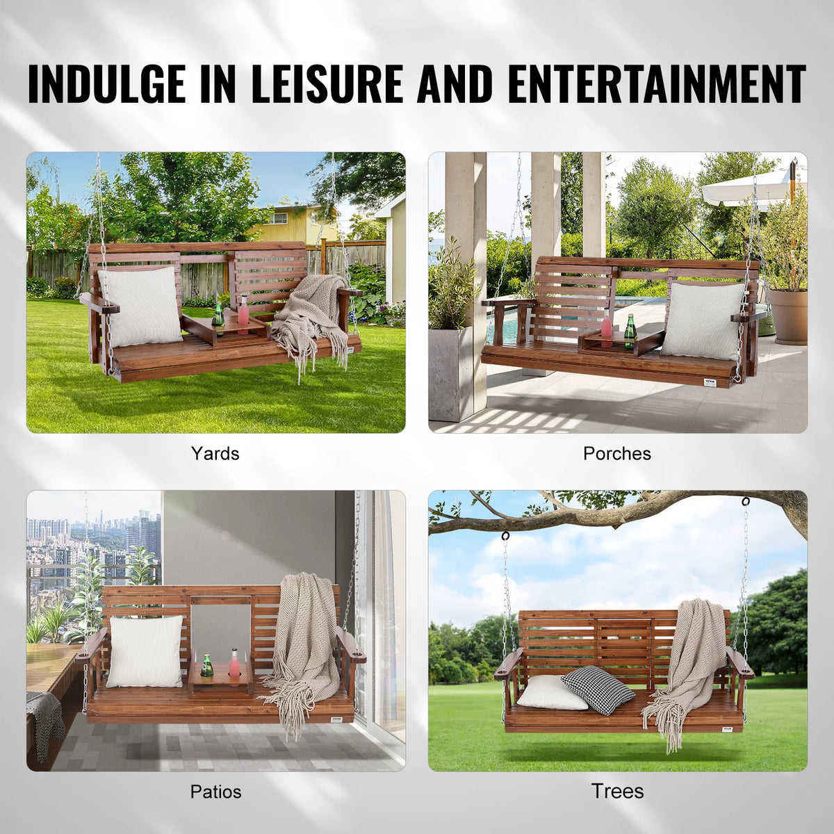 SucceBuy Outdoor Cedar Porch Swing Bench With 880 Pound Capacity