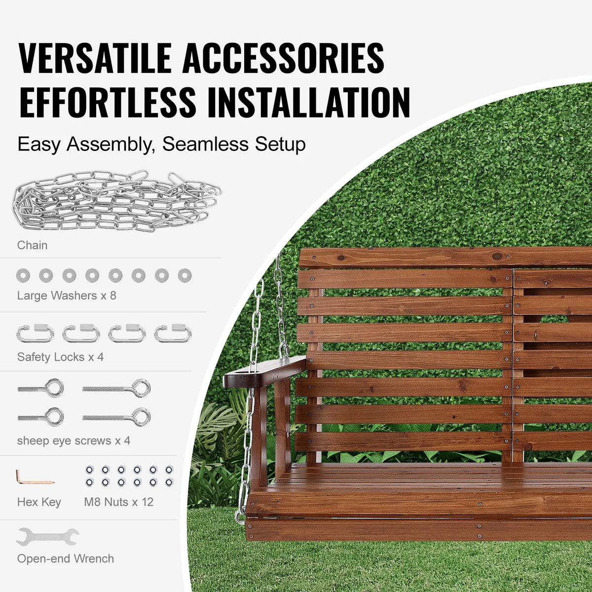 SucceBuy Outdoor Cedar Porch Swing Bench With 880 Pound Capacity