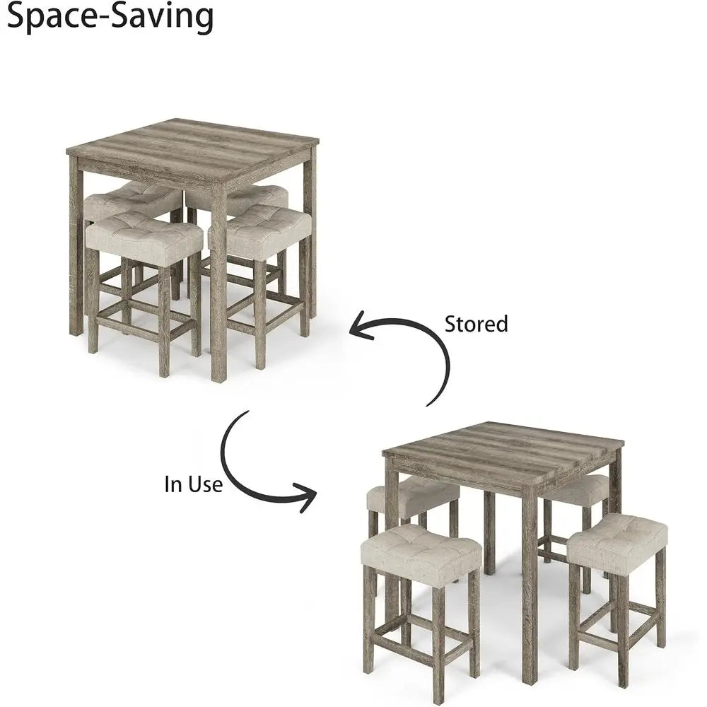 Modern Counter Height Dining Table Set With Four Upholstered Stools