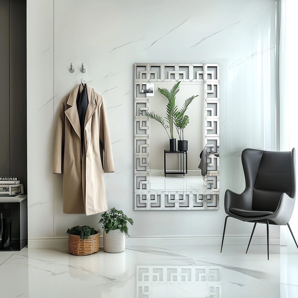 Rectangle Venetian Art Mirror With Beveled Glass Wall Accent