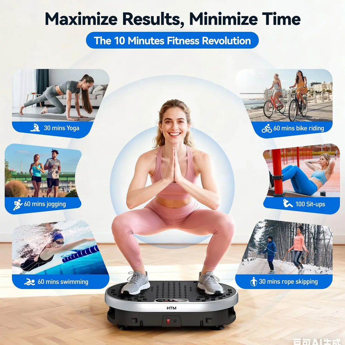 HTM Vibration Plate Machine With 120 Speed Levels and Preset Programs