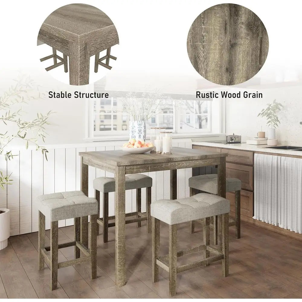 Modern Counter Height Dining Table Set With Four Upholstered Stools