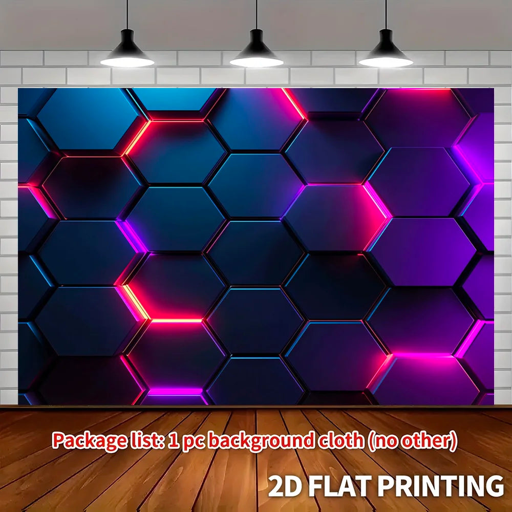 Neon Hexagon Geometric Wall Tapestry Futuristic Gaming Room Decor