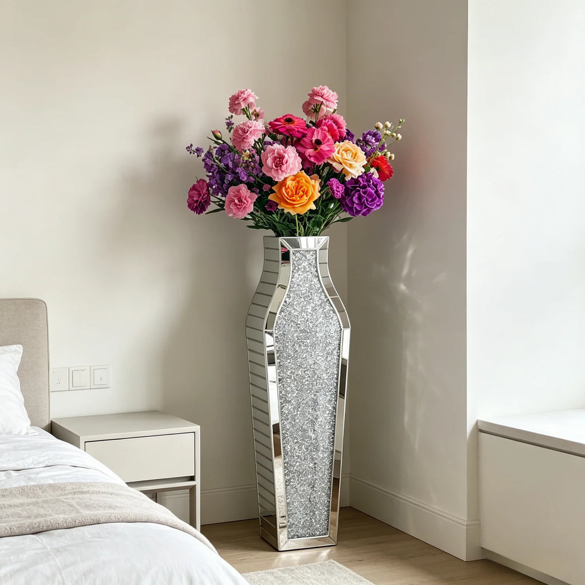 Modern Mirrored Glass Floor Vase For Elegant Home Decor