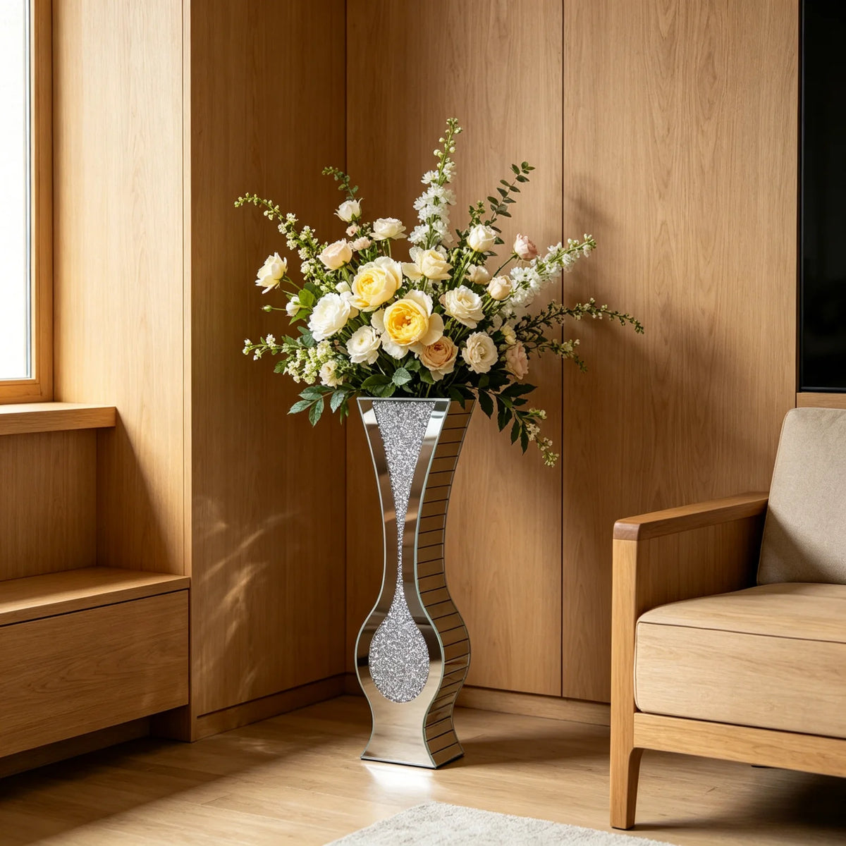 Modern Mirrored Glass Floor Vase For Elegant Home Decor