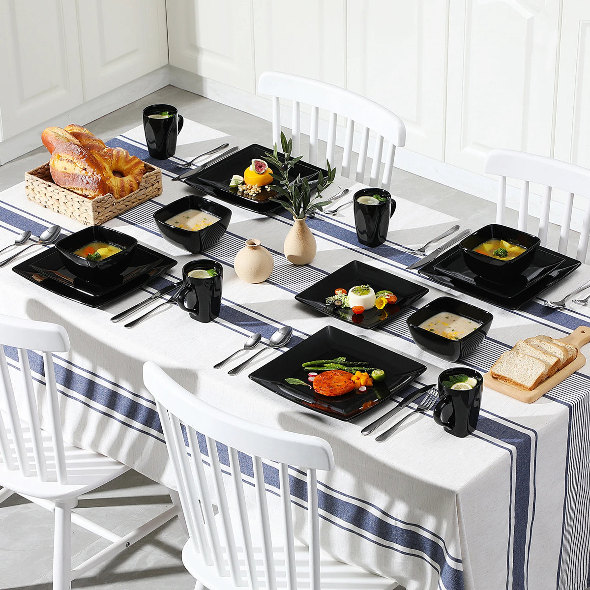Vancasso Porcelain Square Dinnerware Set With Plates Bowls And Mugs