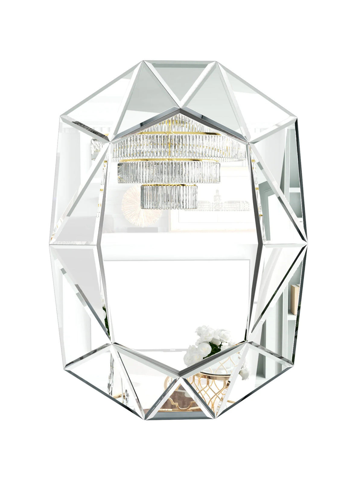 Wisfor Irregular Glass Wall Mirror With Beveled Diamond Edge Accents
