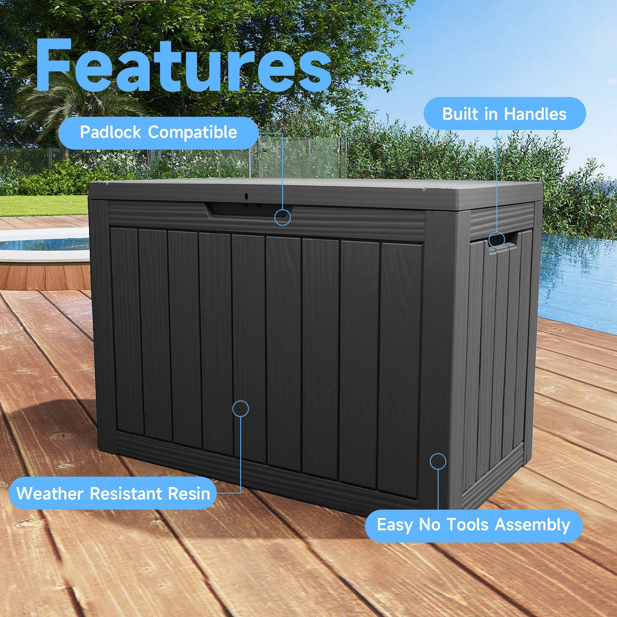 Waterproof Outdoor Storage Box With Lockable Patio Deck Design