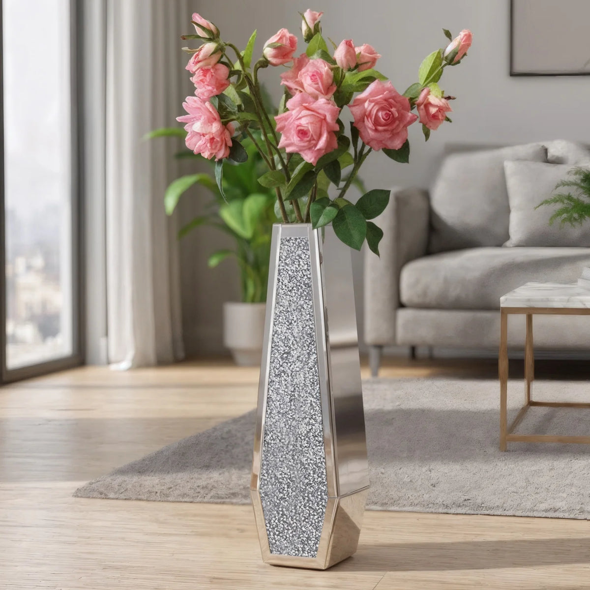 Modern Mirrored Glass Floor Vase For Elegant Home Decor