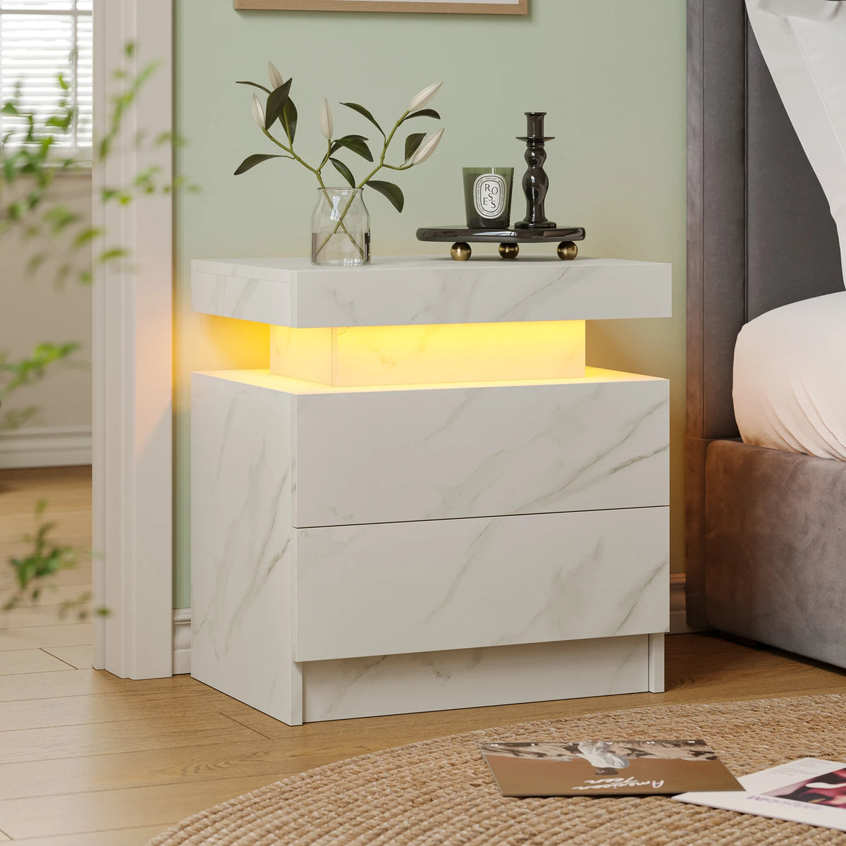 Cubehom LED Nightstand With Two Drawers And RGB Lighting