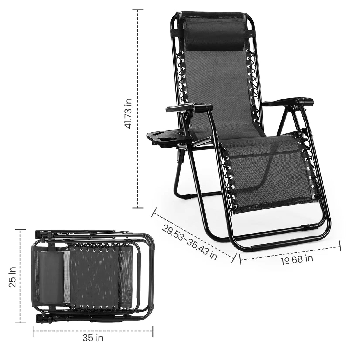 JHK Zero Gravity Portable Recliner Chair With Cup Holder Trays