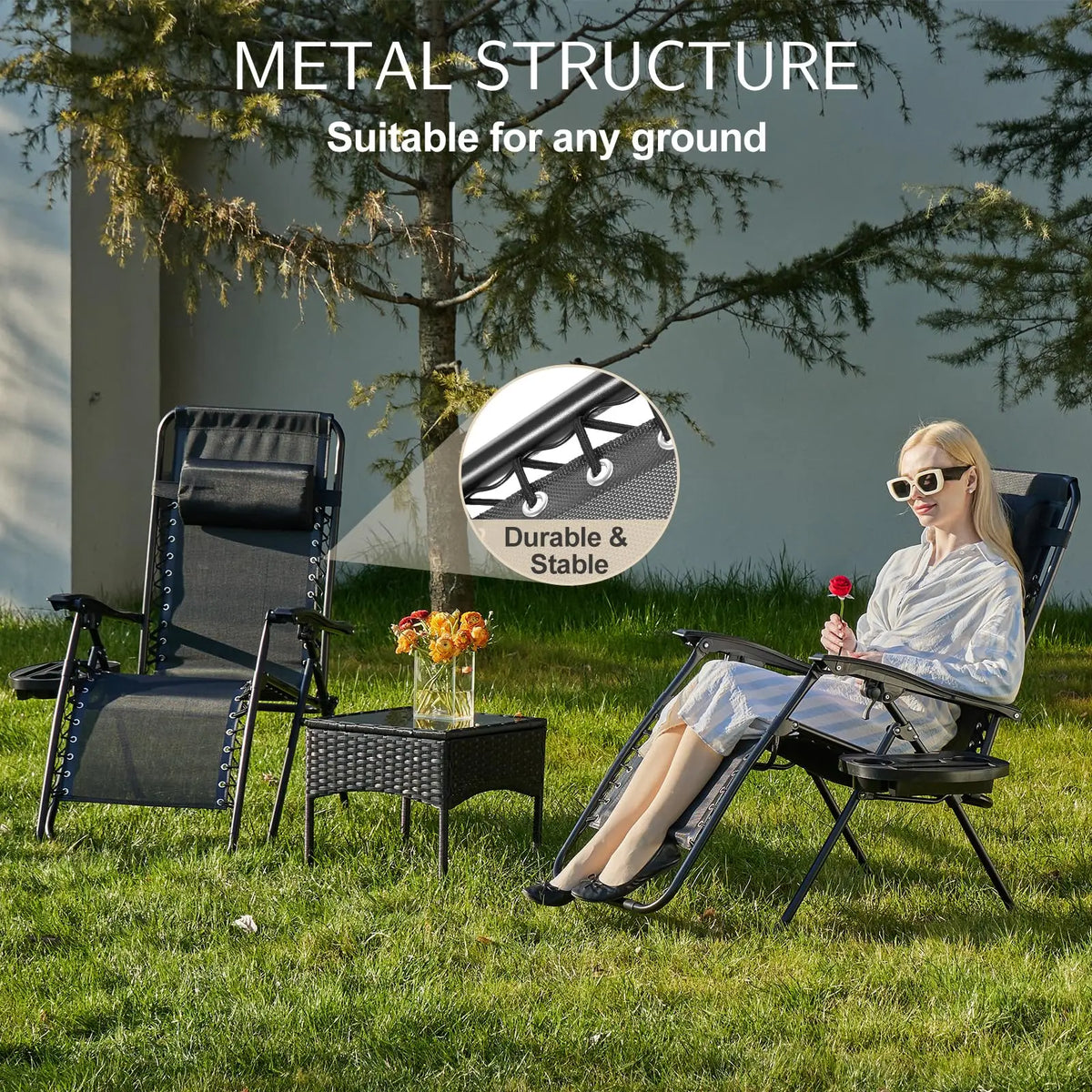 JHK Zero Gravity Portable Recliner Chair With Cup Holder Trays