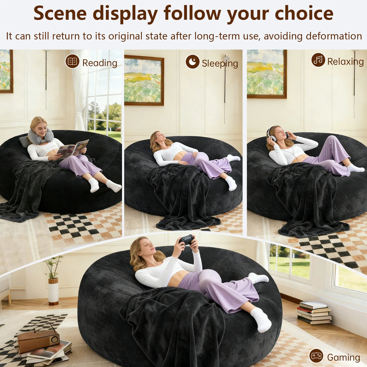 Adult Memory Foam Bean Bag Chair With Washable Cover