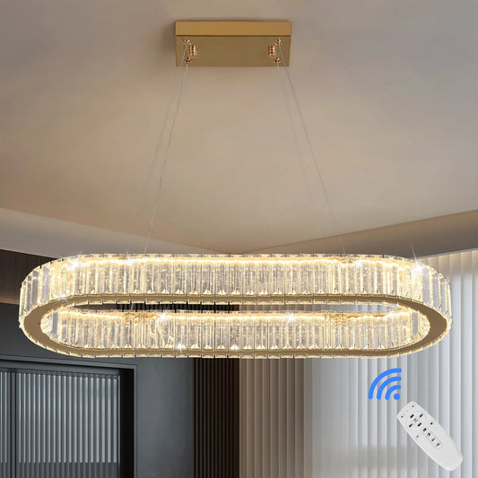 VETRULUS Modern Oval Crystal LED Pendant Chandelier Ceiling Light