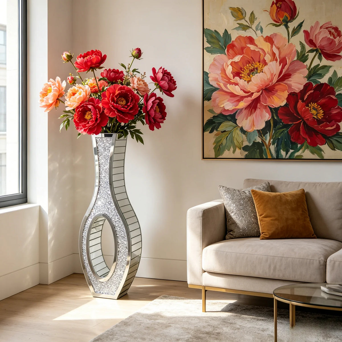 Modern Mirrored Glass Floor Vase For Elegant Home Decor