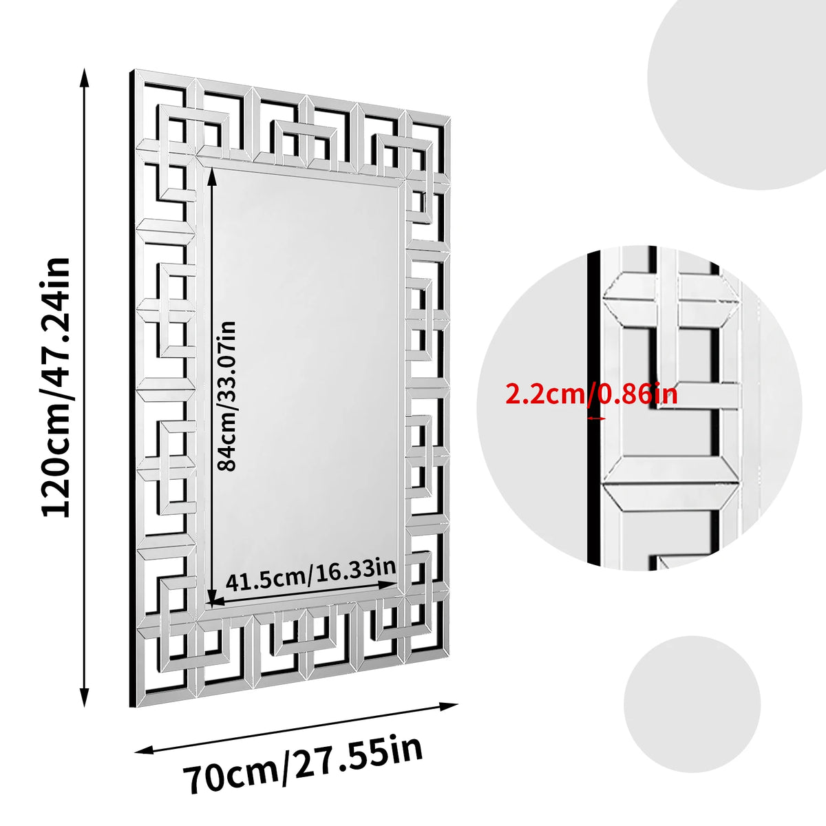 Rectangle Venetian Art Mirror With Beveled Glass Wall Accent
