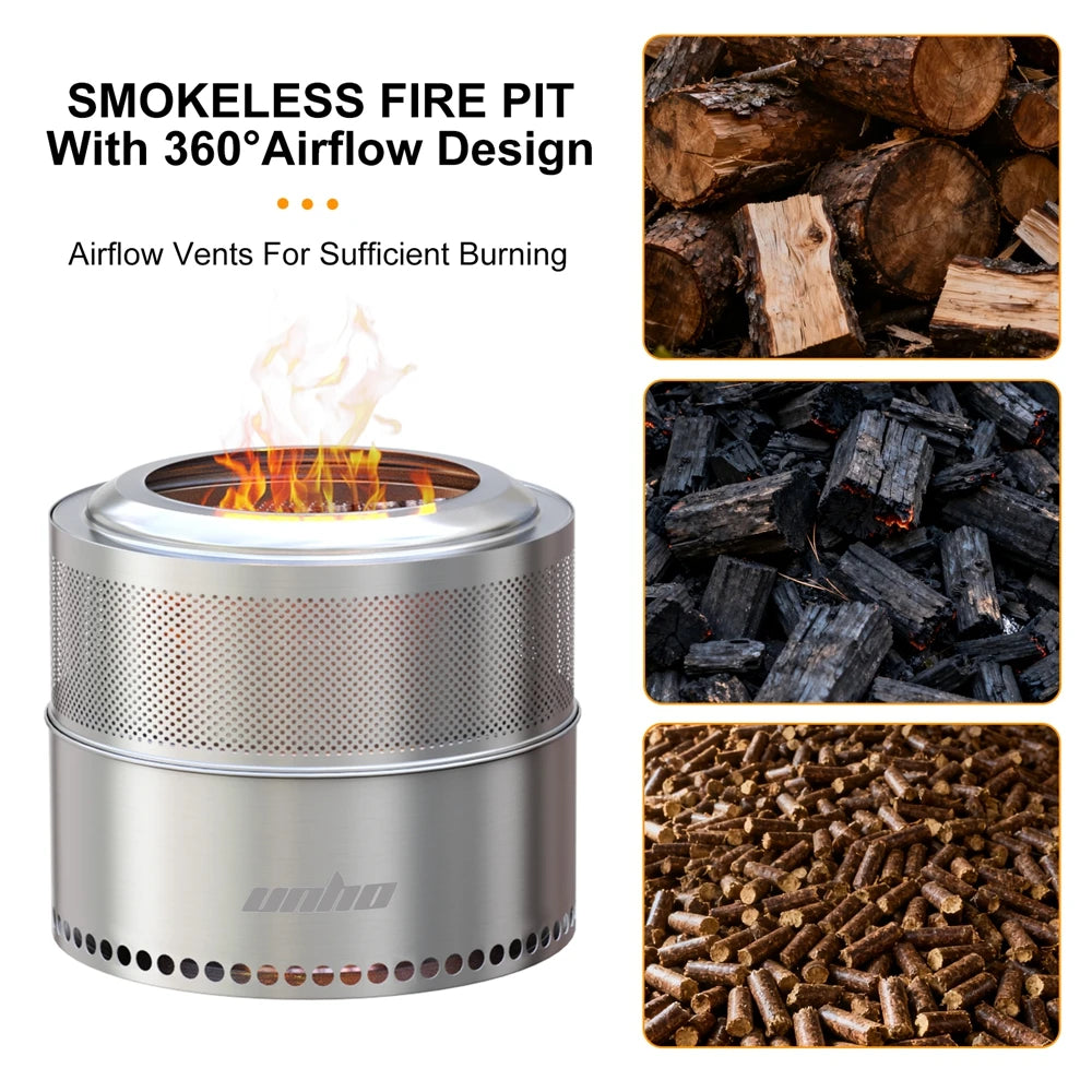 Unho Portable Smokeless Fire Pit Stainless Steel Outdoor Stove