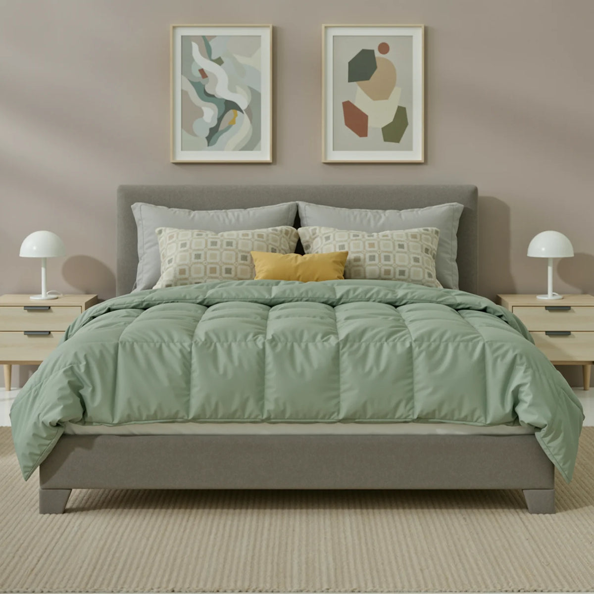 HOOMIC Upholstered Bed Frame With Adjustable Linen Headboard Wood Slats