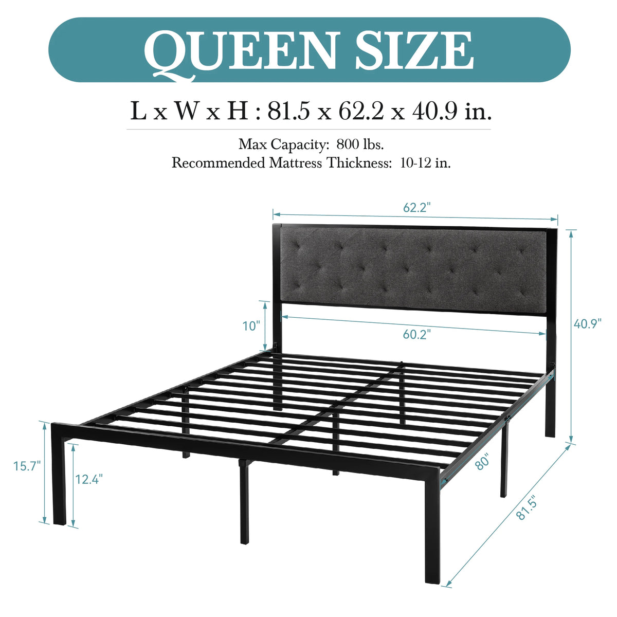 HOOMIC Metal Bed Frame With Upholstered Headboard And Sturdy Support