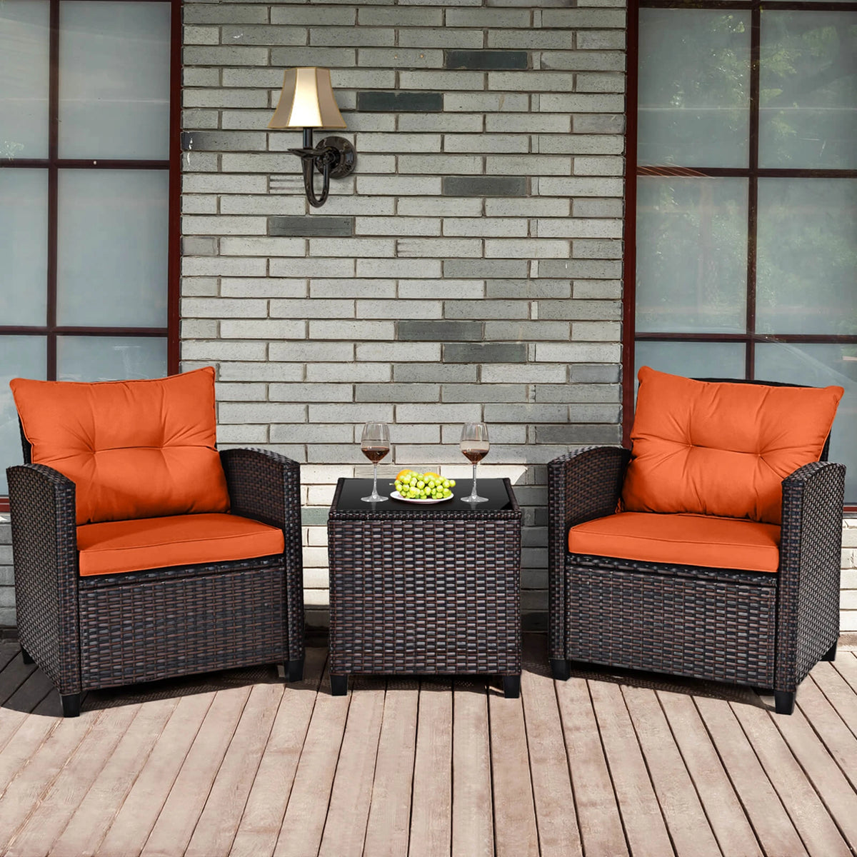 HOMASIS Patio Rattan Outdoor Conversation Set With Cushions