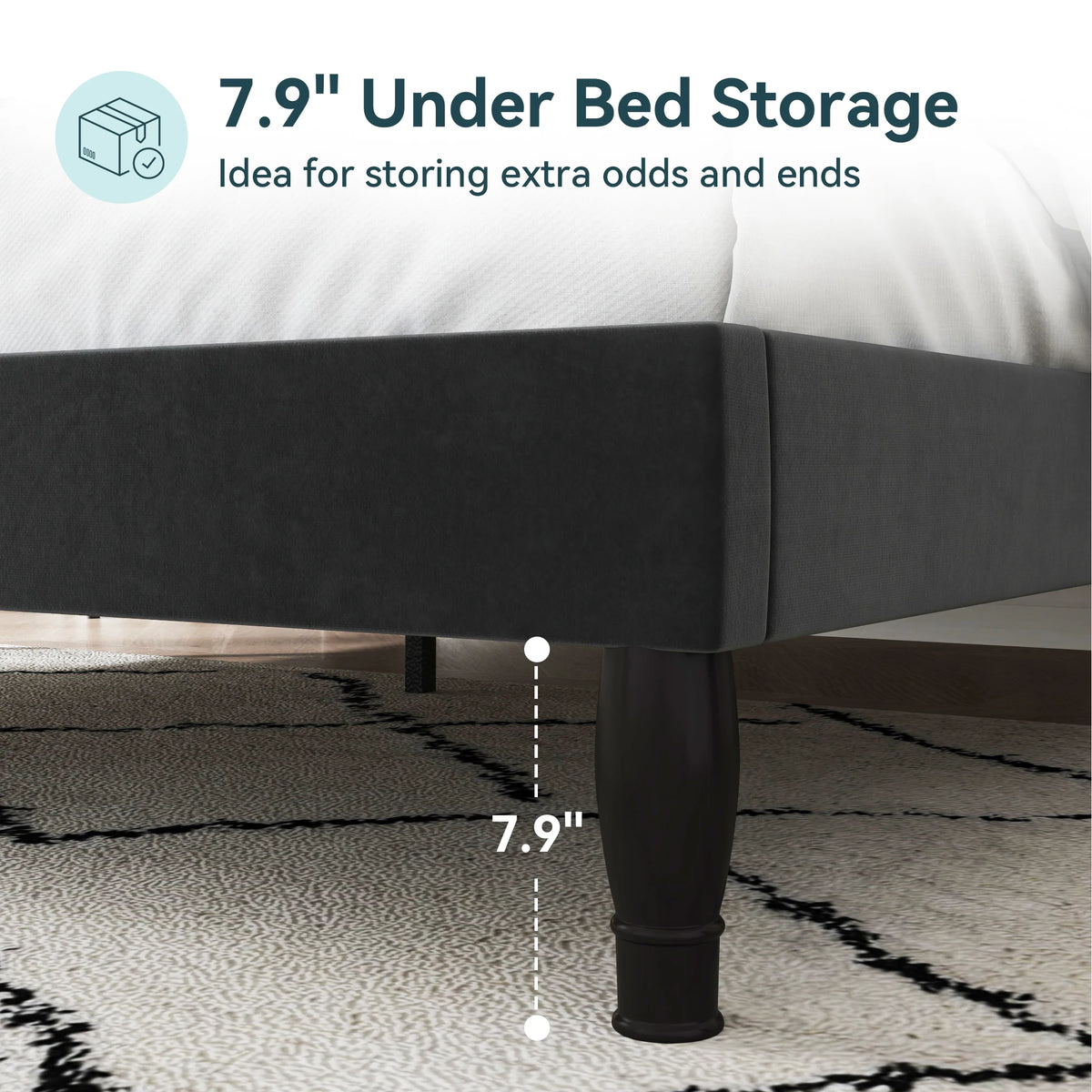 HOOMIC Velvet Platform Bed With Adjustable Diamond Tufted Tiara Headboard