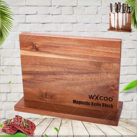 WXCOO Double Sided Wooden Magnetic Knife Holder Rack Organizer